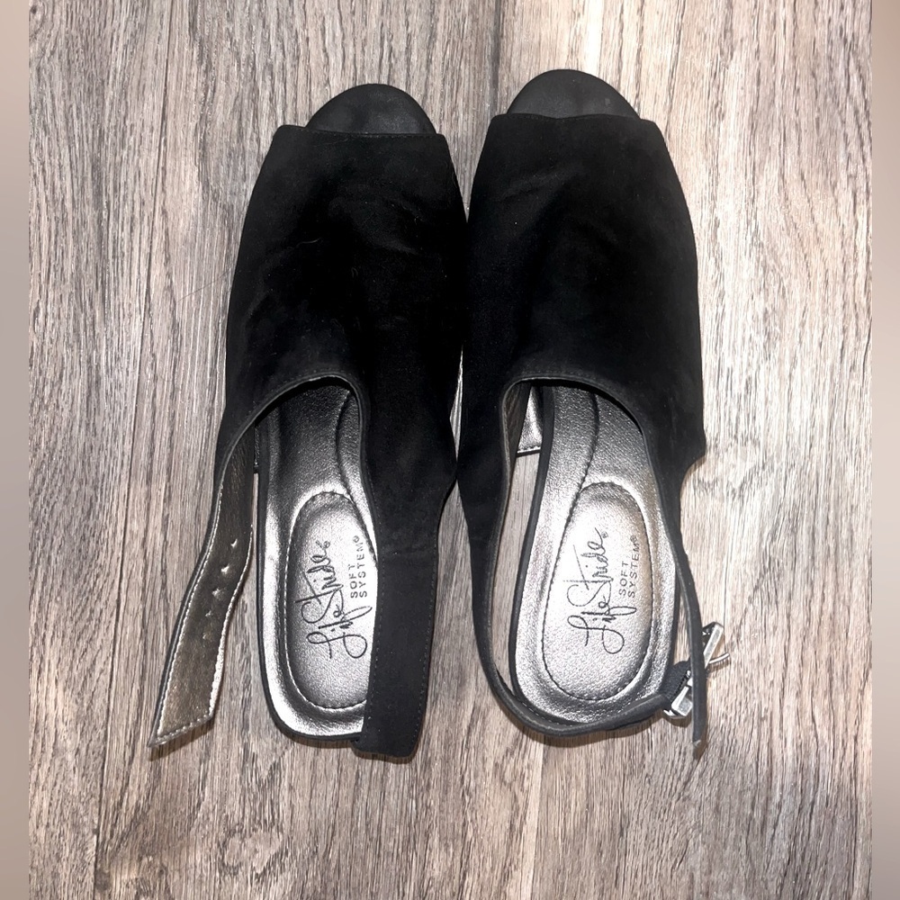 Life Stride Black Mules Comfortable Suede-Like Design